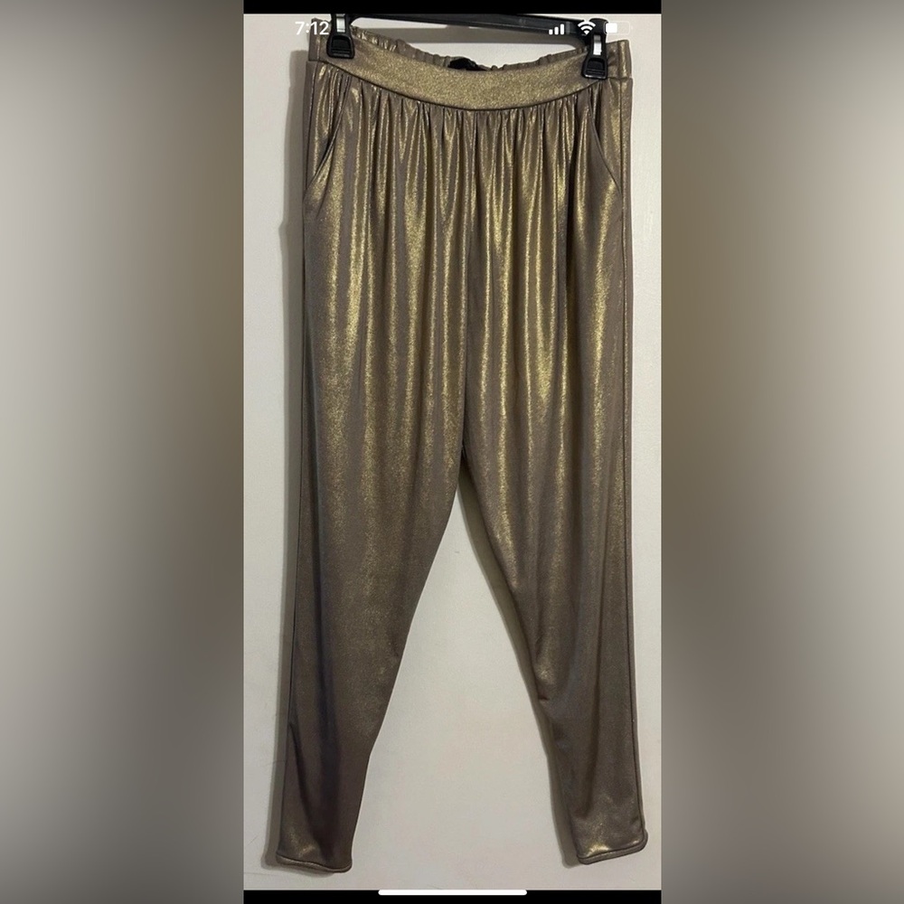 Tibi New York Women’s XS Metalic Gold Skinny Leg Luxury Joggers